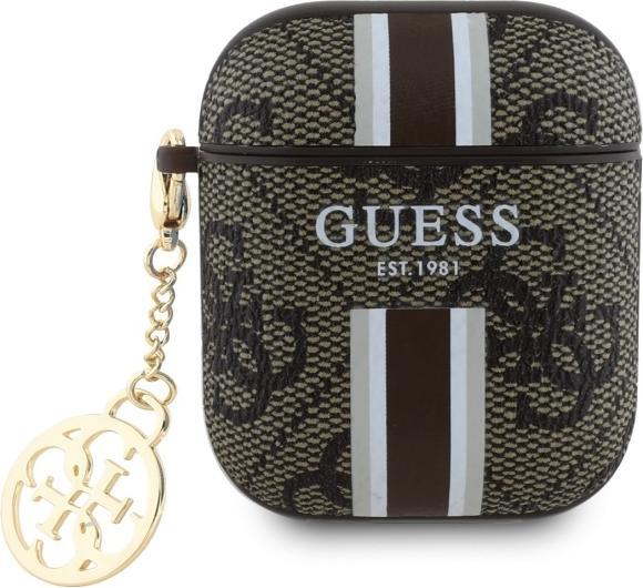Actual product image Guess GUA2P4RPSW AirPods 1/2 cover brązowy/brown 4G Printed Stripes Charm (Headphone bag)