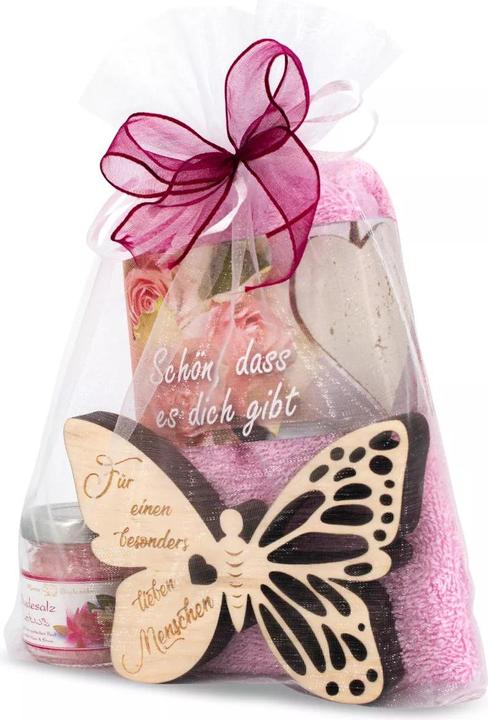 Image du produit ZNatur Coffret cadeau Papillon en bois d'arolle avec gravure Cher homme Sels de bain & chiffon No.39 (Set soin du corps)