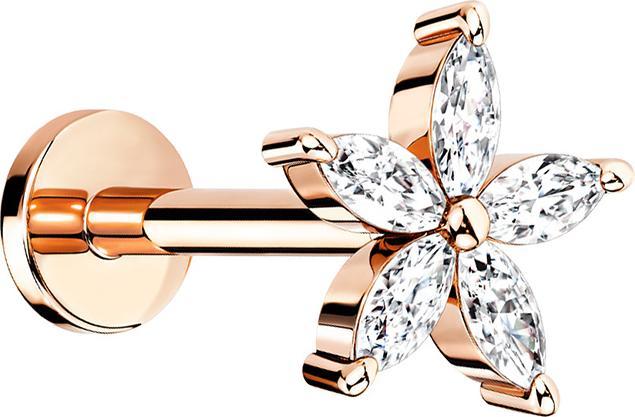 Produktbild Star Piercing Micro Labret Innengewinde rosegold Blume mit Kristall (Messing, Chirurgenstahl 316L)
