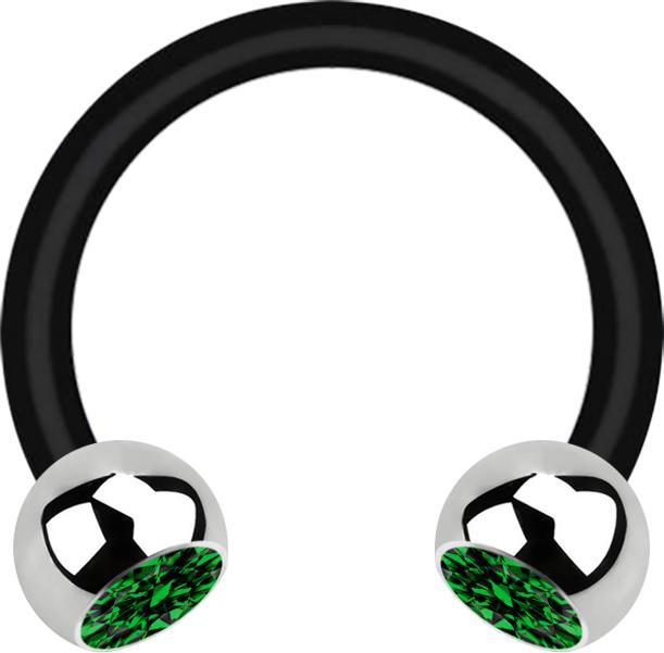 Actual product image Star Piercing Micro Circular Barbell black with two balls silver crystal green (Surgical steel 316L, Bioflex, without brass)