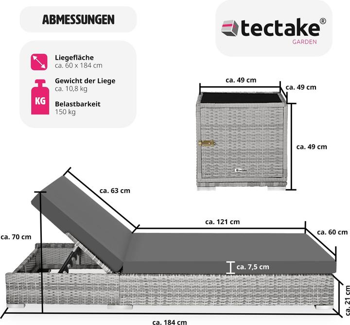 Produktbild tectake Sonnenliegen (184 cm)