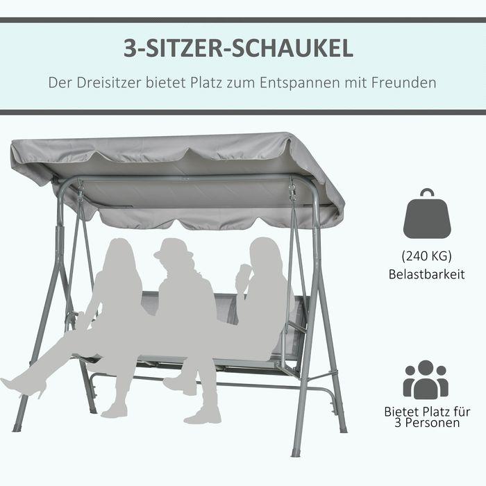 Produktbild Swisshandel24 Hollywoodschaukel 3-Sitzer Gartenschaukel Schaukelbank mit Dach Metall Grau+Silber 170 x 110 x 153 c