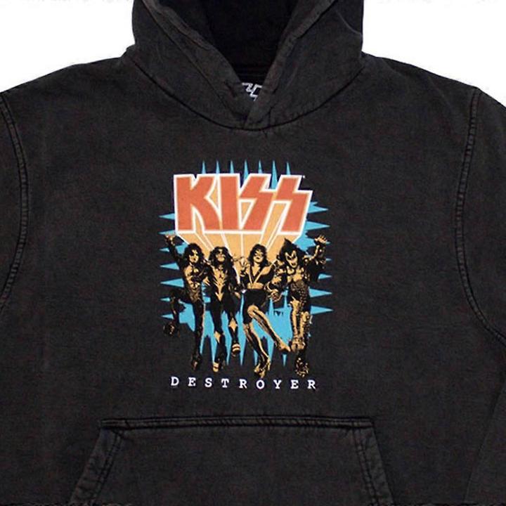 Actual product image KISS Unisex Adult Destroyer 3D Logo Stone Wash Pull Over Hoodie (XL)