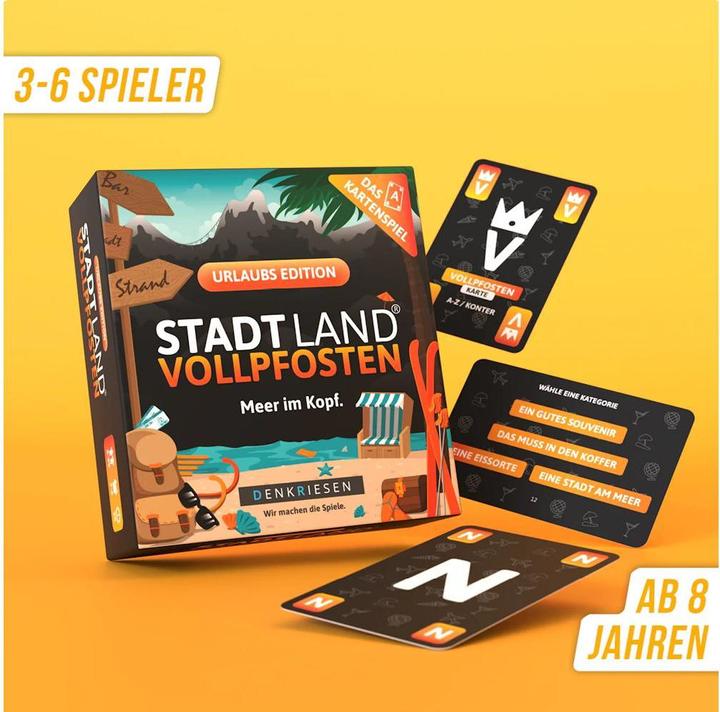 Actual product image Denkriesen - STADT LAND VOLLPFOSTEN® - The card game - URLAUB EDITION - "Meer im Kopf." (German)