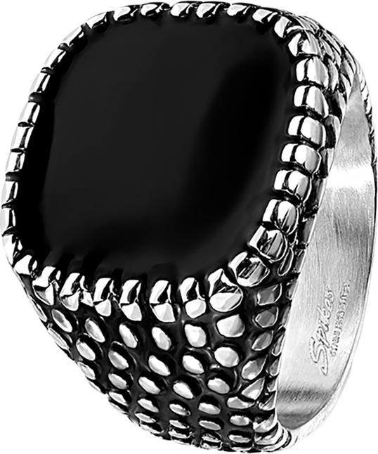 Immagine prodotto Star Piercing Anello quadrato in argento con pelle di drago e smalto nero (64, 900 Platino)