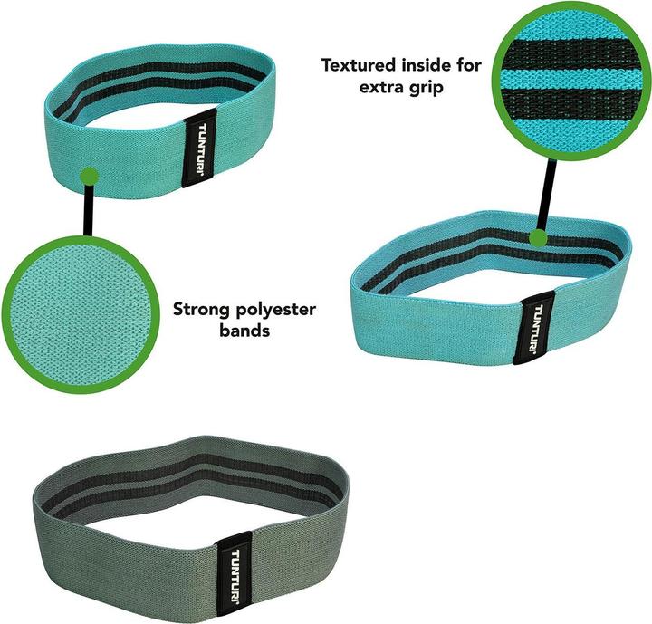 Produktbild Tunturi Textil Resistance Band Widerstandsbänder 3er Set (0.30 m, Mittel, Stark, Leicht)