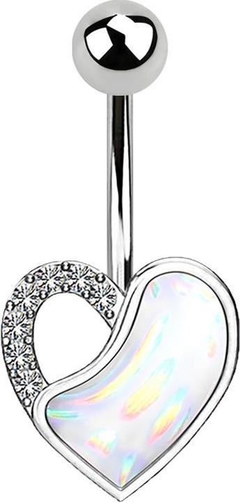 Image du produit Star Piercing Banane argent coeur avec cristal et pierre époxy blanche (Laiton, Acier chirurgical 316L)