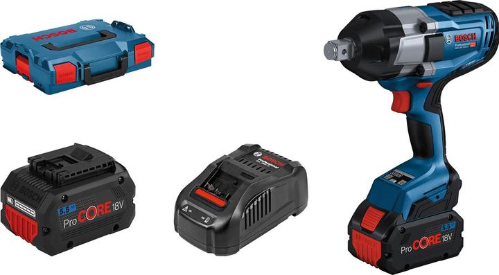 Bosch Professional Avvitatore a impulsi a batteria GDS 18V-1050 H, 2 batterie ProCORE18V 5.5Ah, caricabatterie, L-BOXX (Batteria ricaricabile)