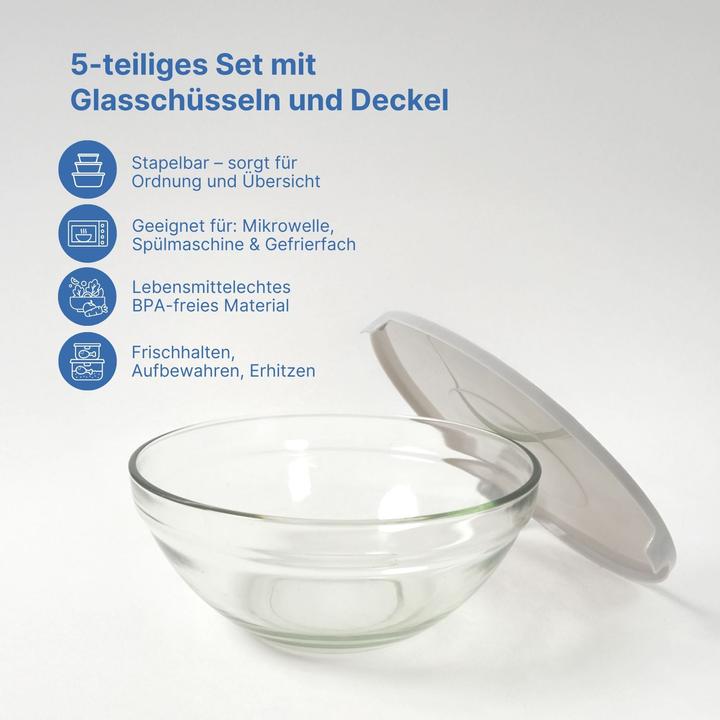 Immagine prodotto B-Home Set di 5 ciotole in vetro con coperchio (1600.20 cm, 1 l, 5 x)