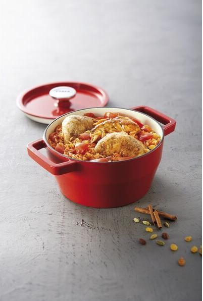 Actual product image Pyrex Slow Cook roasting pan, round, with lid, ø: 200 mm, red (20 cm, Frying pan, Ceramic)