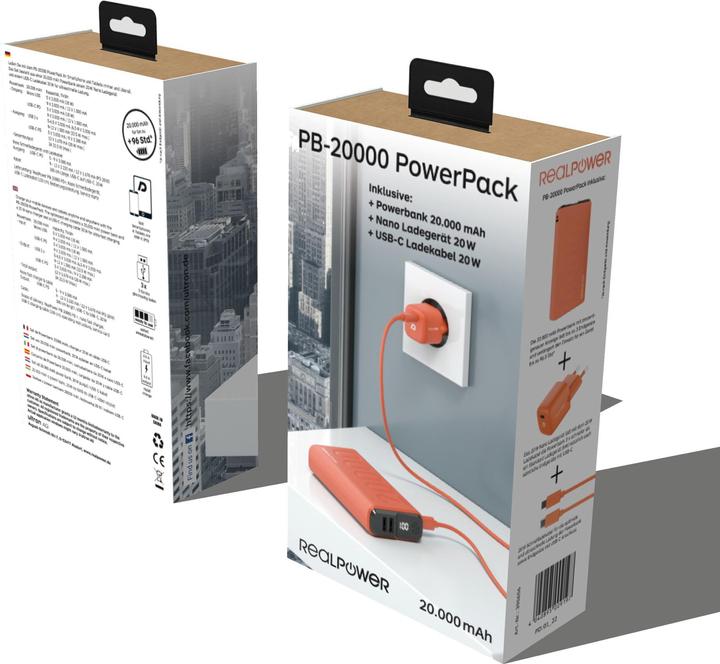 Produktbild RealPower Powerbank PB-20000 Power (20000 mAh, 20 W, 74 Wh)