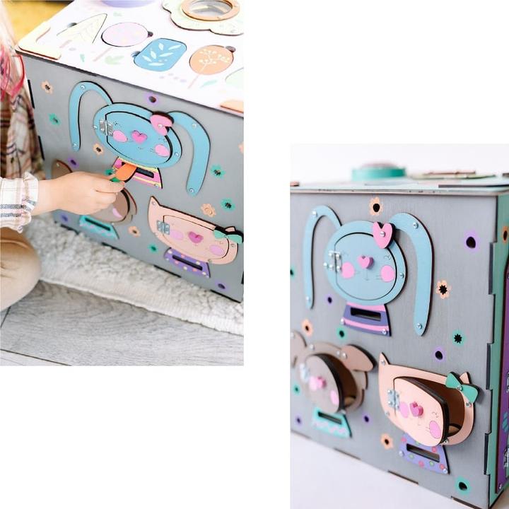 Actual product image Activity Board Gift for children, wooden motor cube, Waldorf children's toy - Blue