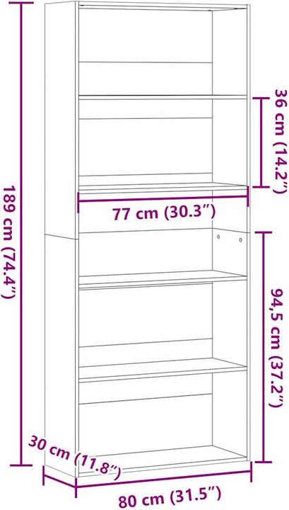 Produktbild VidaXL Bücherregal Bücherschrank Standregal Raumteiler Wandregal Räuchereiche (80 x 30 x 189 cm)