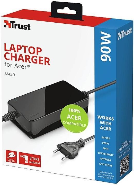 Image du produit Trust Adaptateur secteur 90 W Maxo pour ordinateurs portables Acer (90 W)