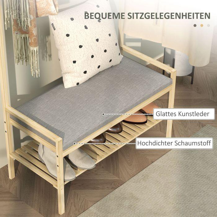 Produktbild Swisshandel24 Garderobenständer mit Schuhbank, Kleiderständer mit Haken, Schuhregal, Natur