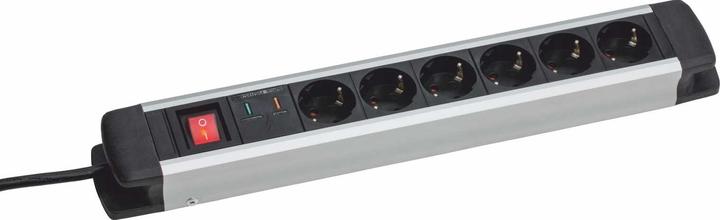 As - Schwabe 6-way aluminium socket strip with surge protection and switch (6 x, CEE 7/3, 1.50 m)
