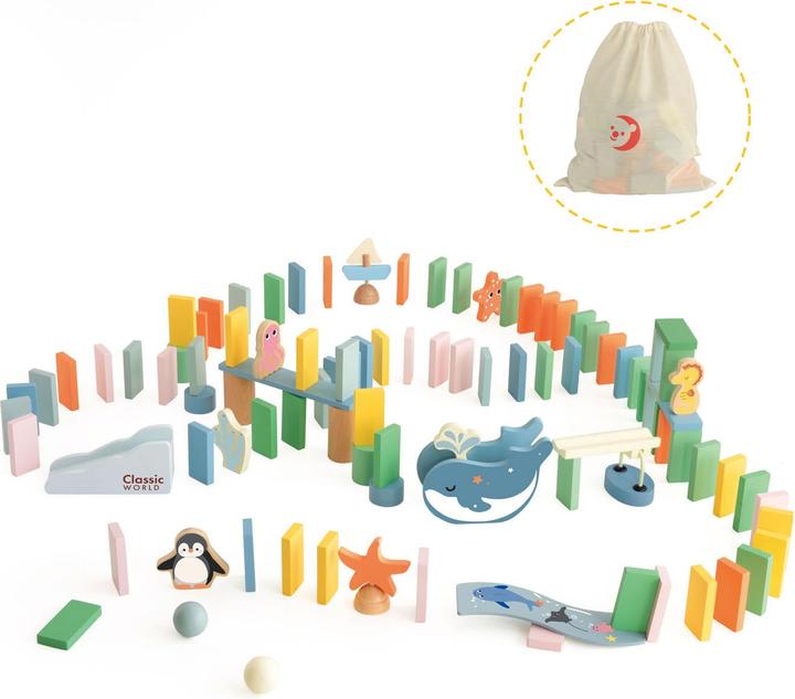 Actual product image Classic World Domino-Ozean aus Holz, 100 Stück.