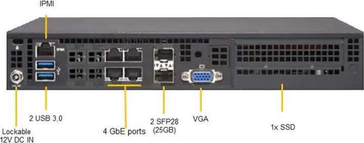 Immagine prodotto Supermicro Barebone IoT SuperServer 1U Intel Xeon D-1736NT (8C/16T) 2,7 GHz SYS-E300-12D-8CN6P