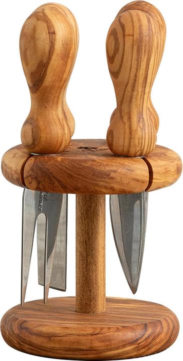 Immagine prodotto Natura Punto Set di 5 coltelli da formaggio in legno d'ulivo con supporto, 9 x 9 x 16 cm