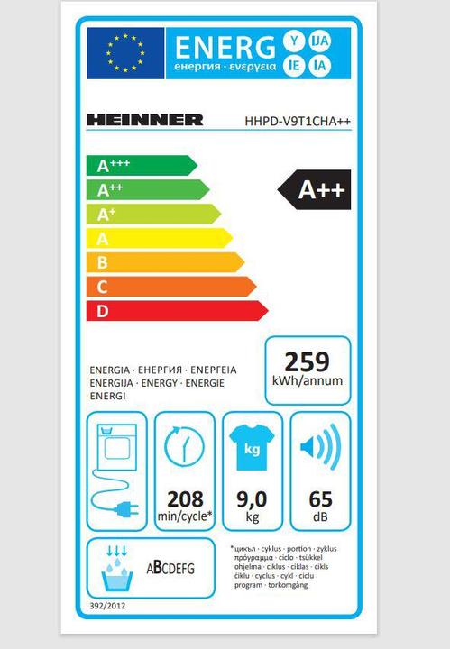 Etichetta energetica Heinner HHPD-V9T1CHA++ (9 kg)