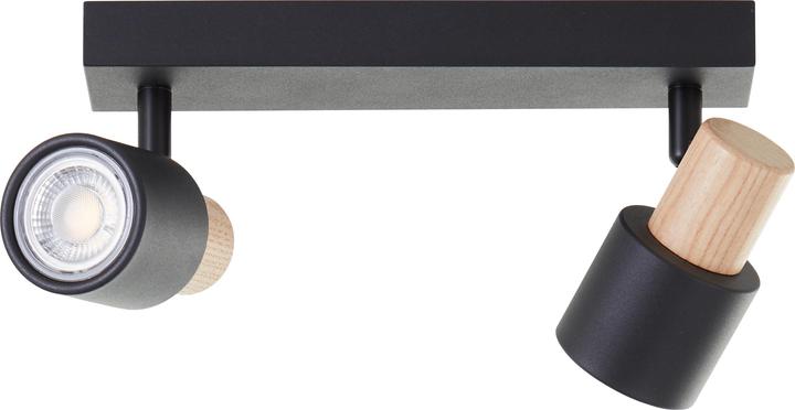 Image du produit Brilliant Spot de plafond Pini barre de spots, 2x GU10, 58 cm, orientable, métal/bois, noir/marron (GU10)