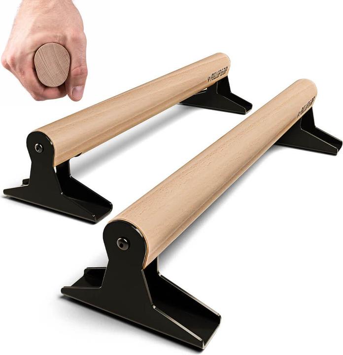Pullup & Dip Hochwertige Holz Parallettes mit ergonomischem Holzgriff und Blech Fen, low oder medium Ausfhrung