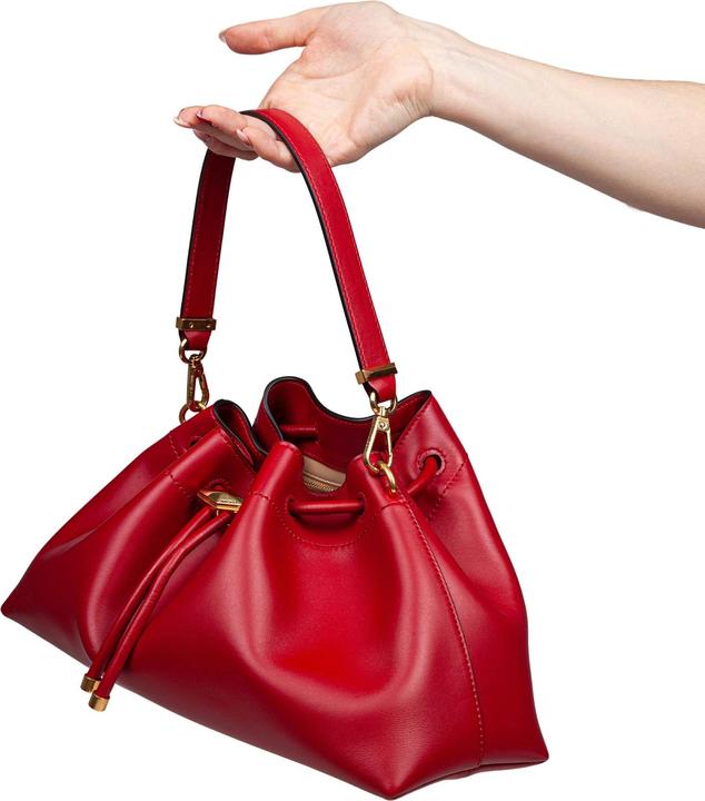 Actual product image Jimmy Choo bucket bag in red color leather