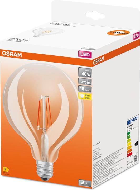 Produktbild Osram 4099854054211 LED EEK E (A - G) E27 Globeform 4 W = 40 W Warmweiss (Ø x H) (E27, 4 W, 470 lm, 4 x, E)