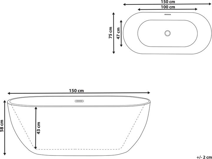 Actual product image Beliani Bathtub freestanding white oval 150 x 75 cm CARRERA (202 l, 75 cm)