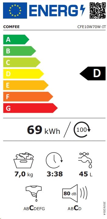 Energie-Label Comfee Comfeè CFE10W70/W-IT Frontlader-Waschmaschine 7 kg 1200 U/min Weiss (7 kg, Links)