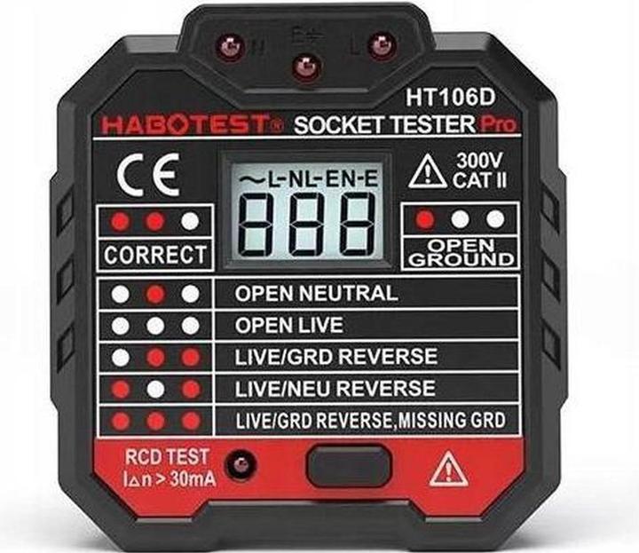 Actual product image Habotest HT106D Socket tester (CAT II 300V)