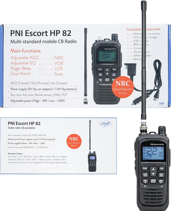 Actual product image PNI Portable CB radio Escort HP 82, Multistandard, 4 W, 12 V, AM-FM, NRC, Dual Watch, Roger Bee