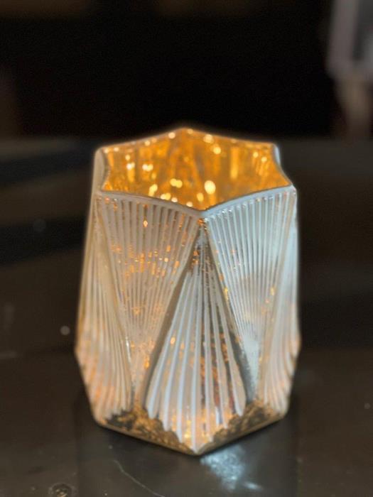 Actual product image GuGus Lantern 6 square glass matt white inside gold D11.5cm x H13.5cm (1 x, 11.5 x 13.5 cm)