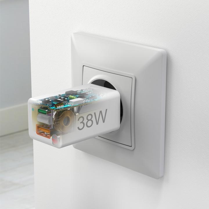 Actual product image Hama Mini Charger, GaN, USB-C Power Delivery (PD) + USB-A QC3.0, 38W, White (38 W)