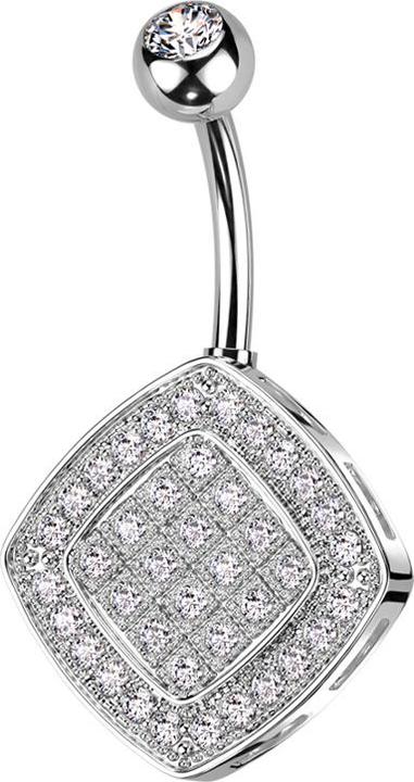 Image du produit Star Piercing Banane argentée avec cristal boule argenté et cristaux rhombiques argentés (Laiton, Acier chirurgical 316L)