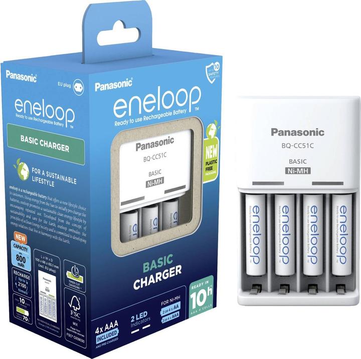 Panasonic eneloop Basic Charger BQ-CC51 (4 pcs., AAA, 750 mAh, Battery + charger)