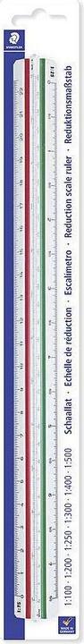Produktbild Staedtler Dreikant-Massstab Mars 561 98-4BK, weiss aus Kunststoff, farbige Hohlkehlen, geprägte Teilung (33 mm)