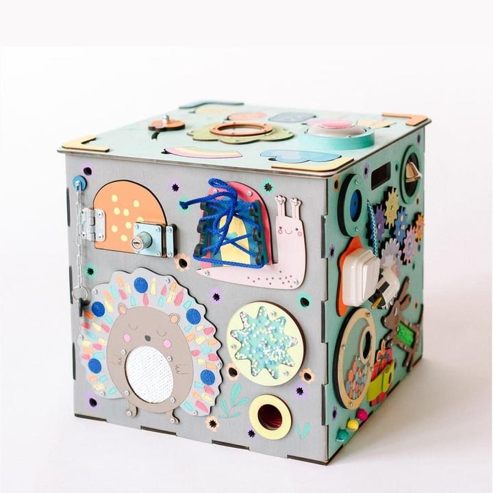 Actual product image Activity Board Gift for children, wooden motor cube, Waldorf children's toy - Blue