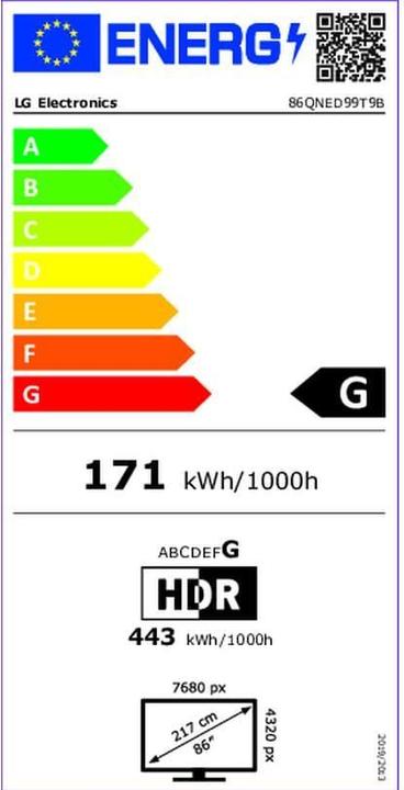 Energie-Label LG 86QNED99T9B (86", QNED, 8K, 2024)