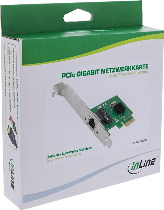 Immagine prodotto InLine Scheda di rete Gigabit, 1x RJ45 1Gb/s, PCIe x1, inclusa staffa per slot a basso profilo (PCIe)