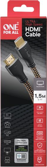 Image du produit One for All Câble HDMI 2.1 ultra haute vitesse de 1,5m certifié (1.50 m, HDMI)