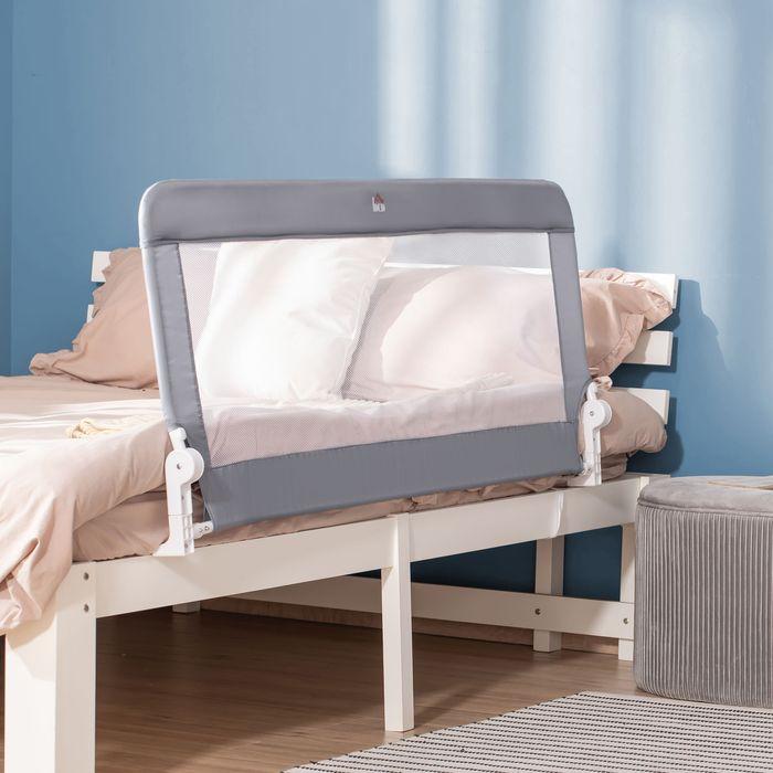 Produktbild Swisshandel24 Kinderbettgitter 120 cm mit Schutzanker Rausfallschutz Abnehmbar Metall Oxfordstoff Grau (120 cm)