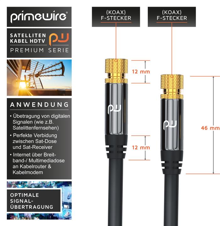 Immagine prodotto Primewire SAT Kabel HDTV - Cavo coassiale SAT Premium - TV HDTV Radio DVB-T DVB-C DVB-S DVB-S2, schermatura 4 (135 dB, Cavi SAT)