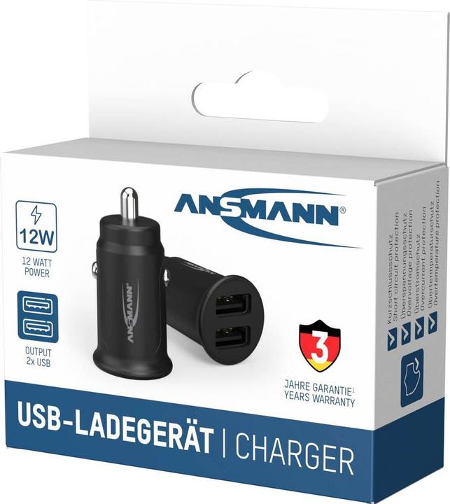 Produktbild Ansmann Ladegerät InCar Charger 12-24V DC/1000mA/12W/KFZ/2xUSB/5V bl