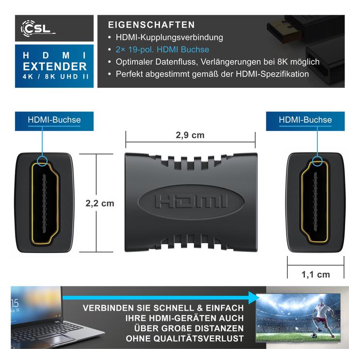 Produktbild CSL HDMI-Adapter, Full HD - Verlängerung - Kupplung, HDMI-Buchse zu HDMI-Buchse (HDMI, 4.50 cm)