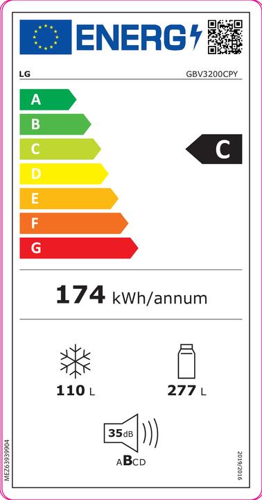 Label énergétique LG GBV3200CPY (387 l)