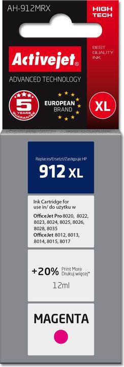 Produktbild Activejet AH-912MRX Tinte für HP Drucker Ersatztinte HP 912XL 3YL82AE Premium 990 Seiten lila (V)