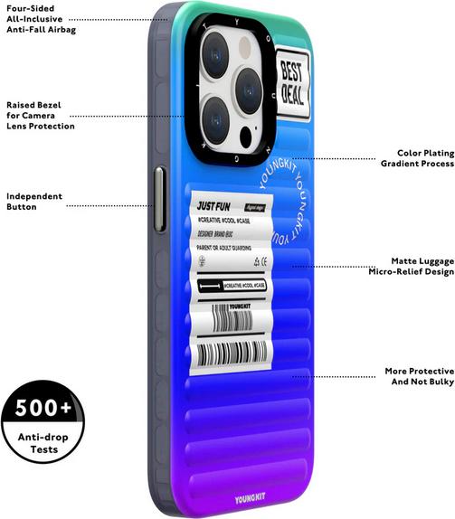 Immagine prodotto Youngkit Coque Valigetta ispirata alle valigie colorate e radianti /arancio (Apple iPhone 15 Pro)