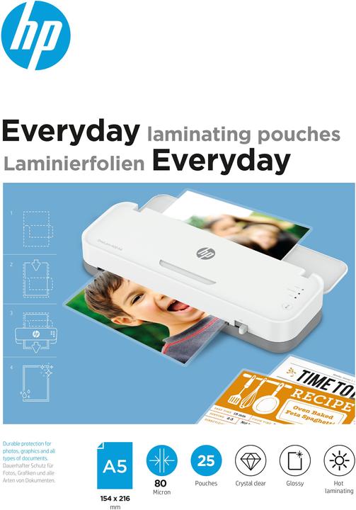 Immagine prodotto HP Film di laminazione Tutti i giorni A5, 80 µm, 25 pezzi, lucido (A5, 25 Pezzo/i, 80 µm)