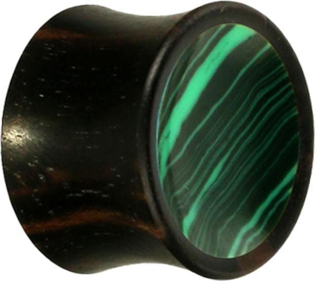 Star Piercing Flared Plug Malachit Stein aus Areng Holz (ohne Messing, Organisch, Mineralisch)